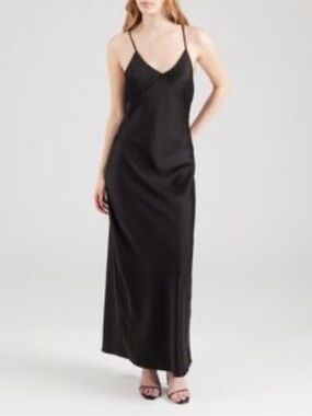 NWOT A new day Black Satin Slip Midi Dress with Spaghetti Straps ladies XL